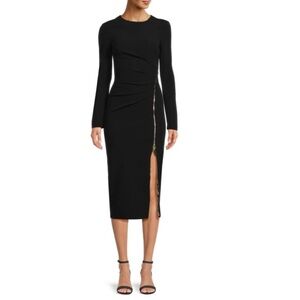 ROBERTO CAVALLI Black Longsleeve Gold Zip Slit TigerTooth Bodycon Dress Sz 46 10